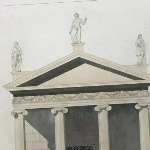 Building, Architecture, Plans, Sculpture - Drawing Antique Architecture c. 1848 - 6