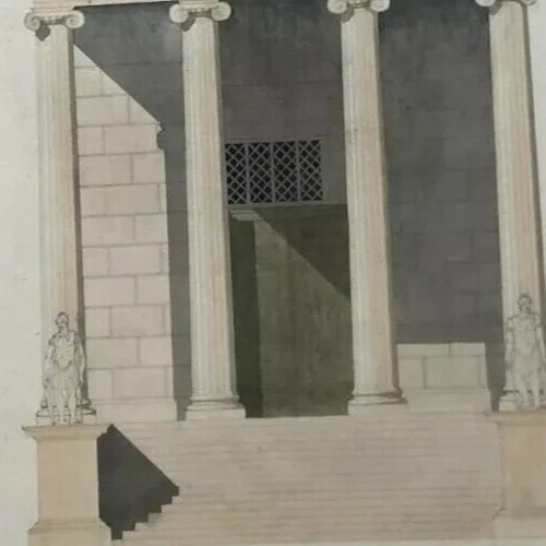 Building, Architecture, Plans, Sculpture - Drawing Antique Architecture c. 1848 - 7