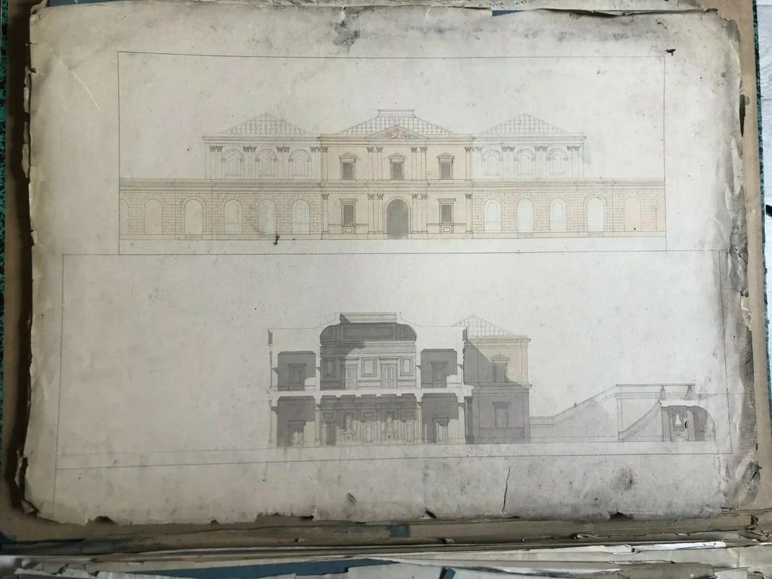 Building, Architecture and Plans - Drawing Antique c. 1848 - 2