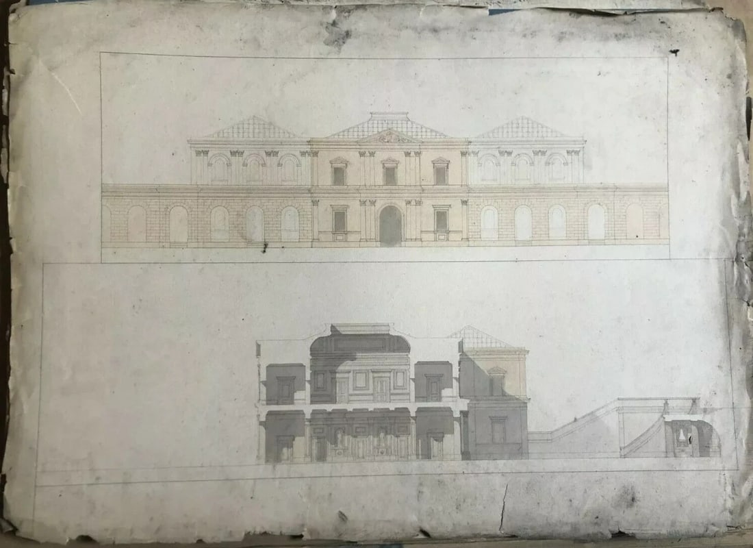 Building, Architecture and Plans - Drawing Antique c. 1848 - 5