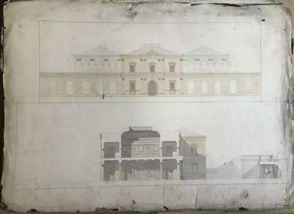 Building, Architecture and Plans - Drawing Antique c. 1848 - 8