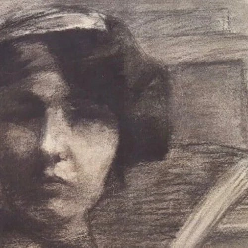 Woman Portrait - Drawing Antique Original Charcoal - 3