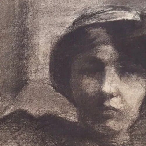 Woman Portrait - Drawing Antique Original Charcoal - 4
