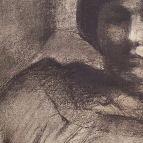 Woman Portrait - Drawing Antique Original Charcoal - 5