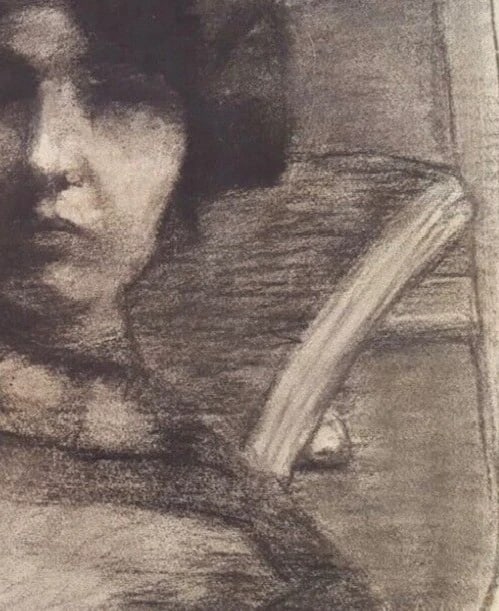 Woman Portrait - Drawing Antique Original Charcoal - 7