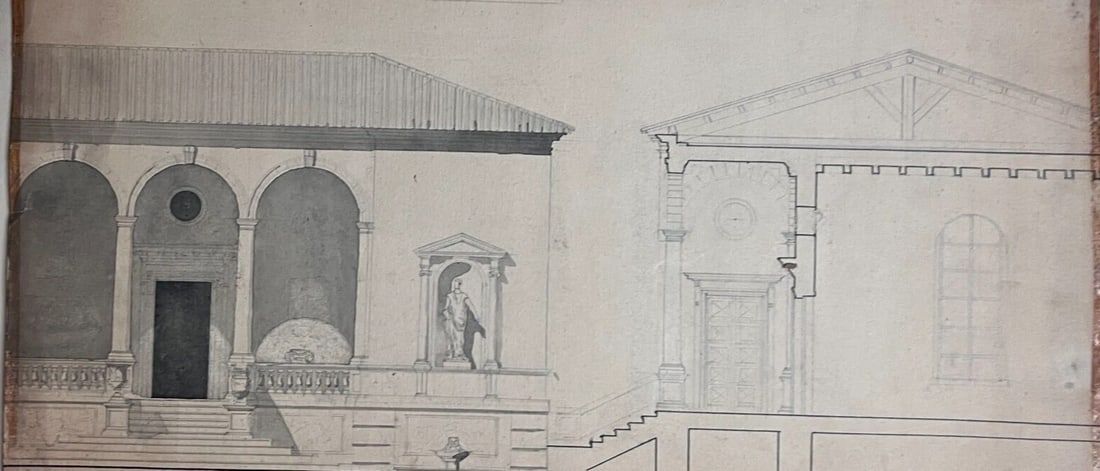Antique Architecture Drawing Building, Architecture, Plans, Sculpture c. 1848: Title: Antique Architecture Drawing Building, Architecture, Plans, Sculpture c. 1848 Description: Drawing Building, Architecture, Plans, Sculpture c. 1848 watercolor on paper 53.5 x 33.5 cm signed sta