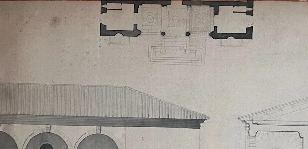 Antique Architecture Drawing Building, Architecture, Plans, Sculpture c. 1848 - 7