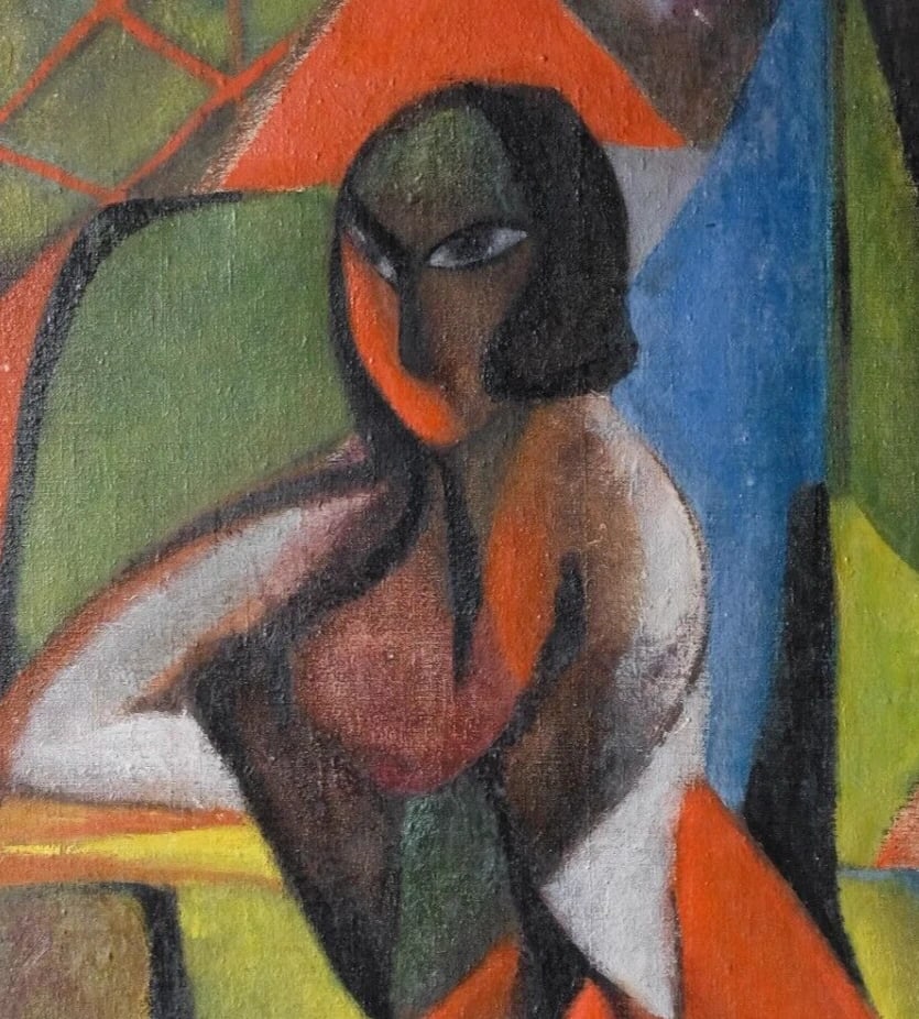 Antique Oil Original Painting Expressionist, Portrait Woman signed - 3