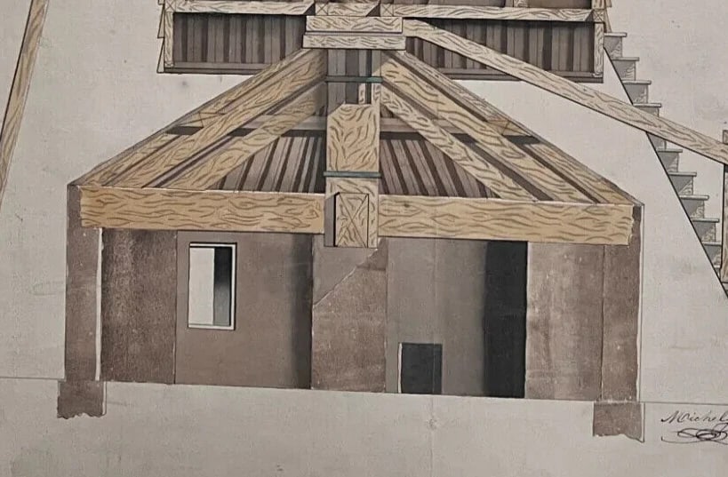 Antique Architecture Drawing Building, Carpenter, Engineering Machine c. 1850 - 4