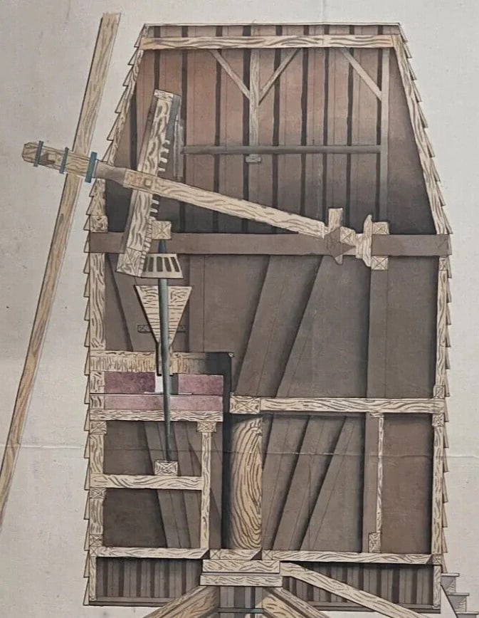 Antique Architecture Drawing Building, Carpenter, Engineering Machine c. 1850 - 6