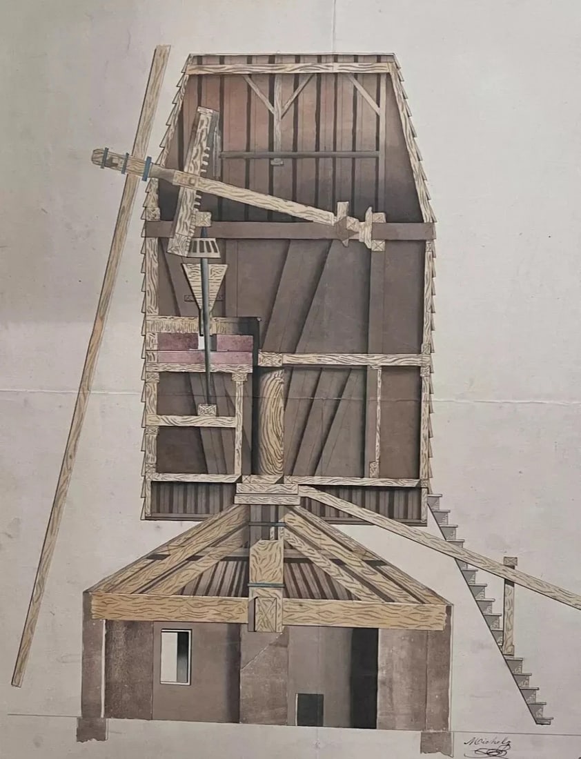 Antique Architecture Drawing Building, Carpenter, Engineering Machine c. 1850 - 8