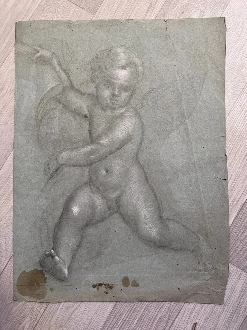 Original Antique Pencil 18th century Drawing Figure Angel Artwork - 2