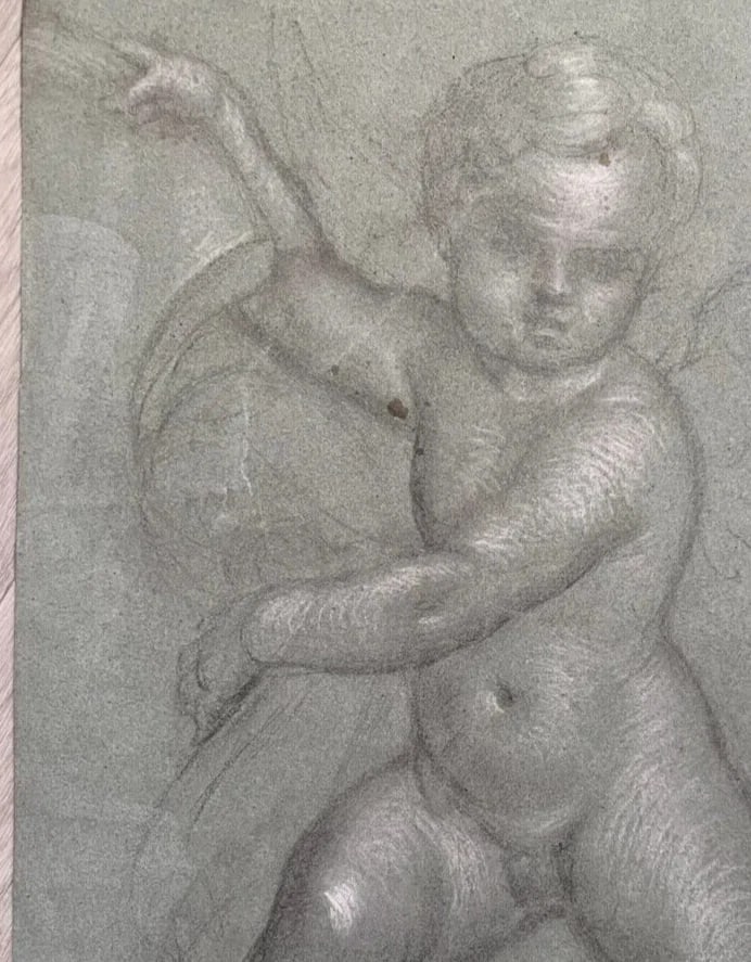 Original Antique Pencil 18th century Drawing Figure Angel Artwork - 7