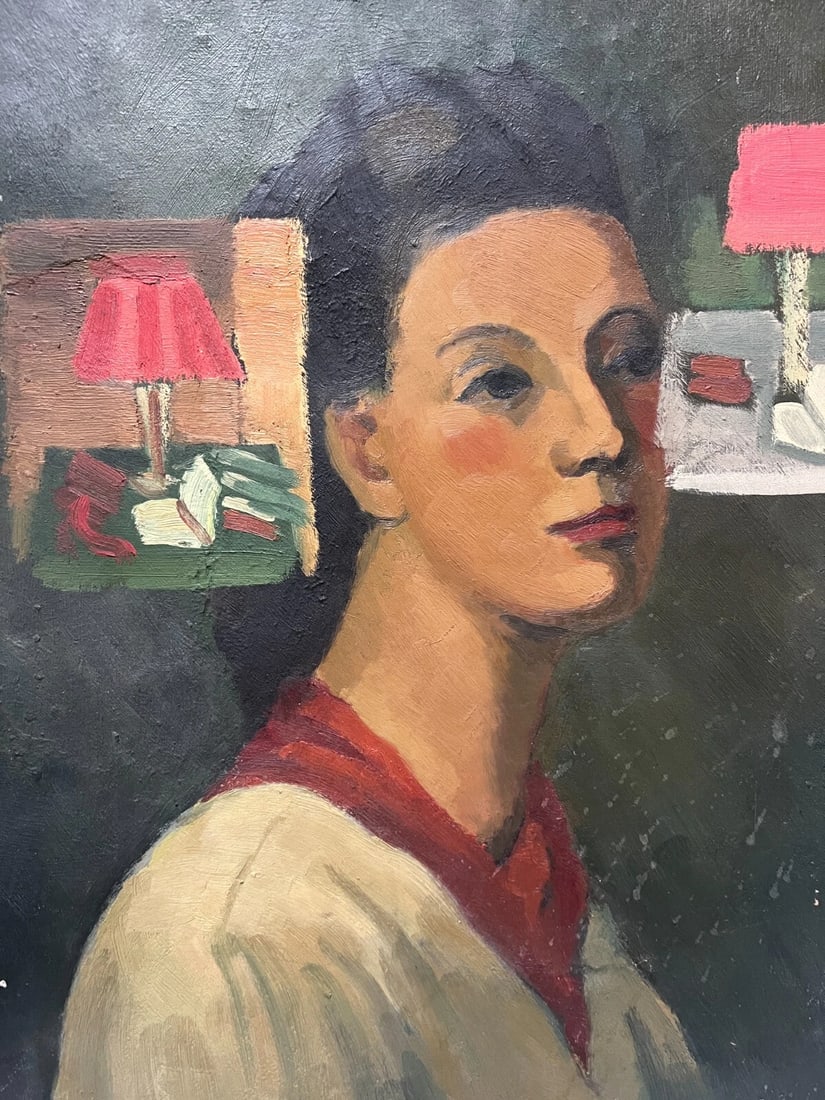 Portrait, Woman, Still Life, People, Light - Antique Original Painting - 5
