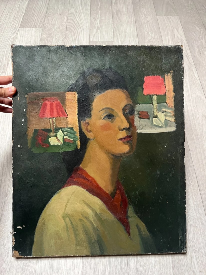 Portrait, Woman, Still Life, People, Light - Antique Original Painting - 6