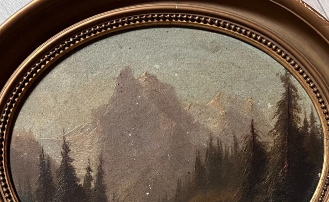 Antique Painting Original Landscape, Mountain, River, Trees, Berner Oberland - 2