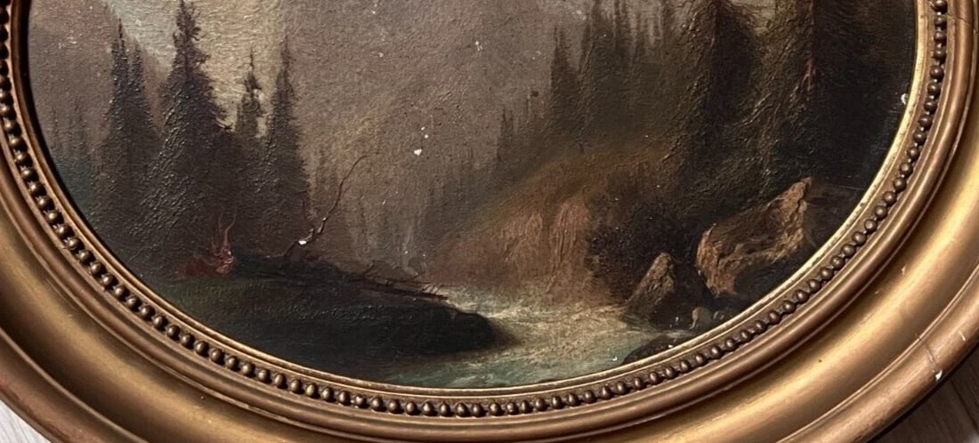 Antique Painting Original Landscape, Mountain, River, Trees, Berner Oberland - 3