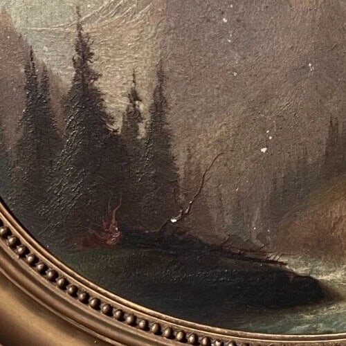 Antique Painting Original Landscape, Mountain, River, Trees, Berner Oberland - 5