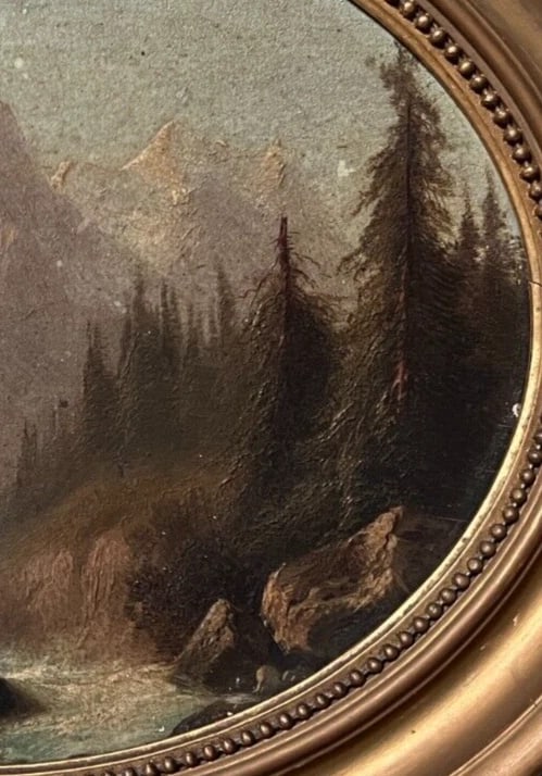 Antique Painting Original Landscape, Mountain, River, Trees, Berner Oberland - 6