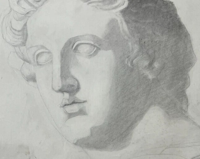 Antique Original Drawing Man, Portrait, Sculpture, Profil - 3