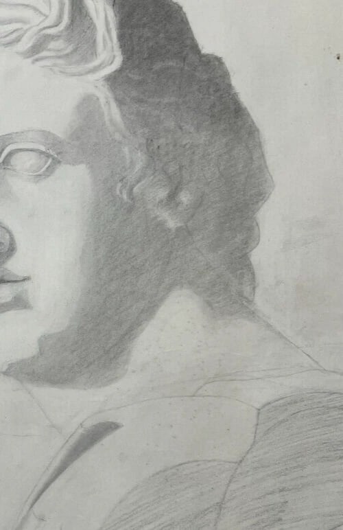 Antique Original Drawing Man, Portrait, Sculpture, Profil - 7