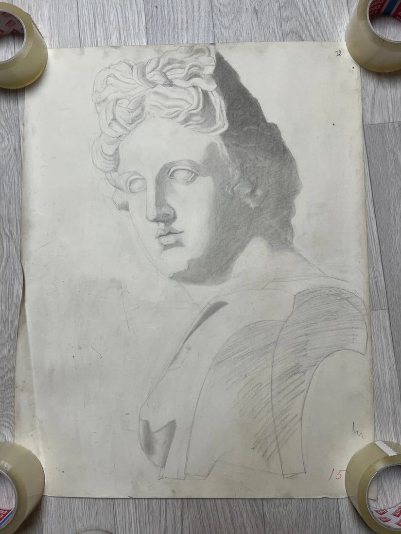 Antique Original Drawing Man, Portrait, Sculpture, Profil - 8