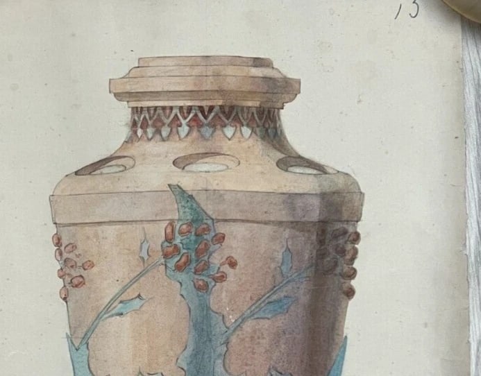 Antique Architecture Original Drawing Architecture, Vase signed - 3