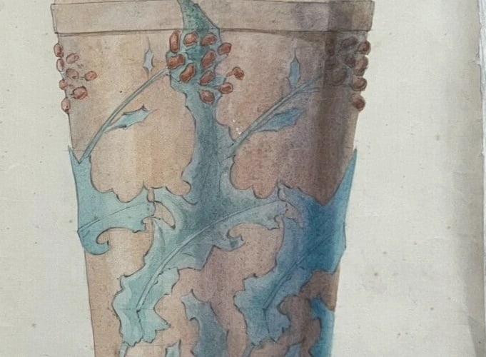 Antique Architecture Original Drawing Architecture, Vase signed - 4