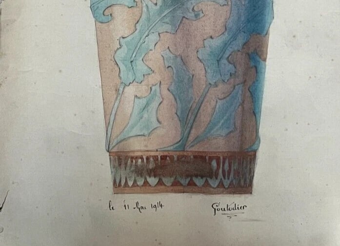 Antique Architecture Original Drawing Architecture, Vase signed - 5