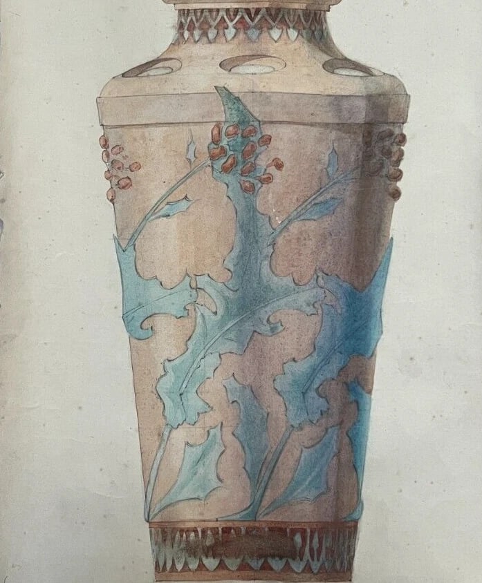 Antique Architecture Original Drawing Architecture, Vase signed - 7