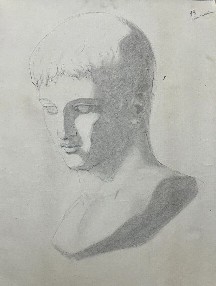 Antique Original Drawing Man, Portrait, Sculpture, Profil: Title: Antique Original Drawing Man, Portrait, Sculpture, Profil Description: Antique Original Drawing Man, Portrait, Sculpture Pencil paper 64 x 50 cm folds, stains, tears Reserve: $150.00 
