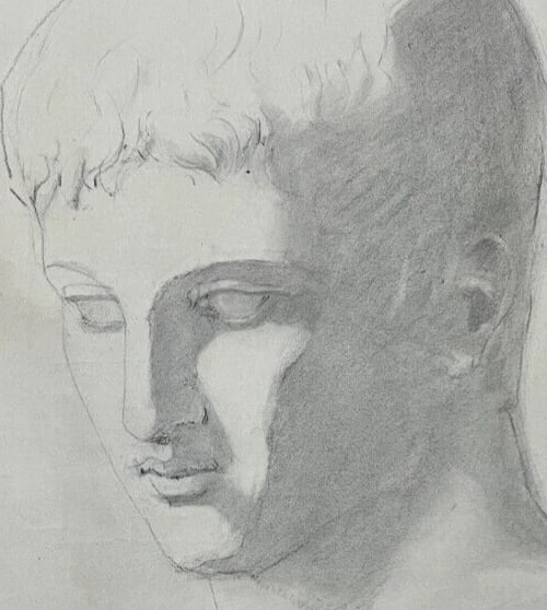 Antique Original Drawing Man, Portrait, Sculpture, Profil - 3