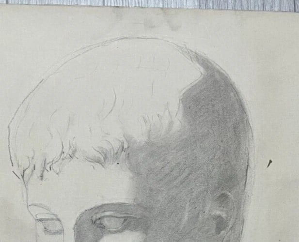 Antique Original Drawing Man, Portrait, Sculpture, Profil - 7