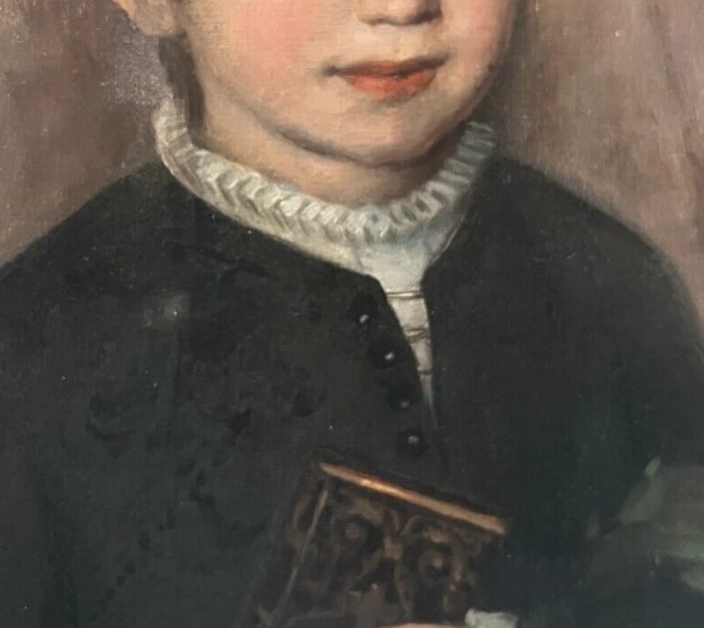 Antique Original Painting 19th century, Portrait, Child, Boy, Religion - 5