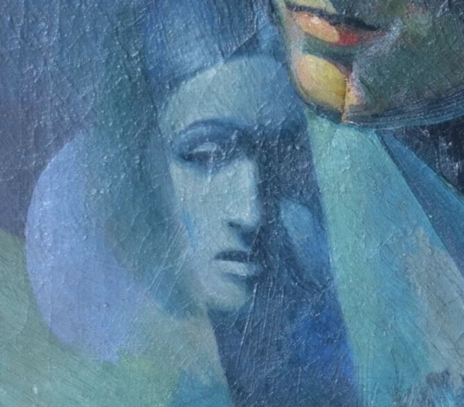 Antique Oil on canvas Painting Women Portrait Cubist Abstract signed - 3