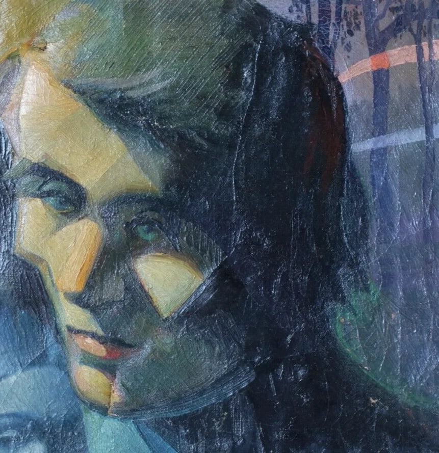 Antique Oil on canvas Painting Women Portrait Cubist Abstract signed - 4