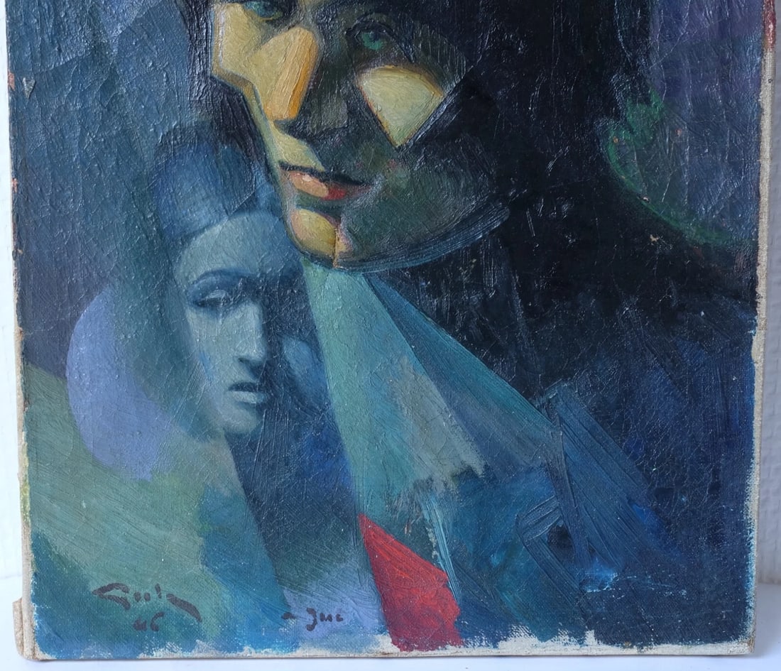 Antique Oil on canvas Painting Women Portrait Cubist Abstract signed - 5