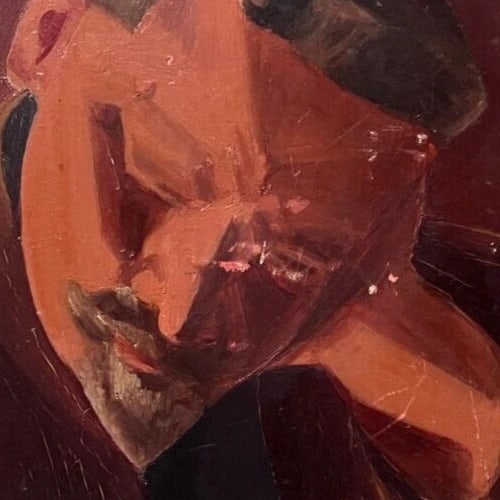 Red Man Portrait Sleeping - Antique Original Painting - 2