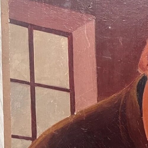 Red Man Portrait Sleeping - Antique Original Painting - 4