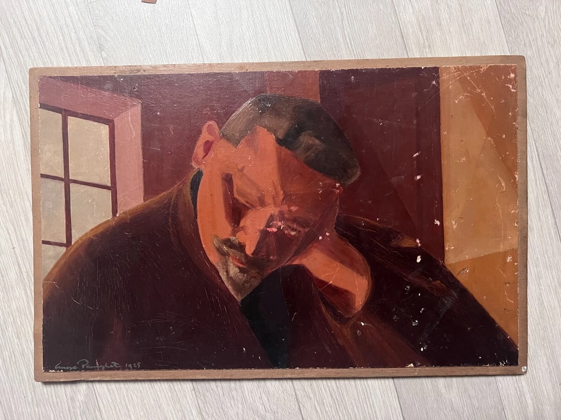 Red Man Portrait Sleeping - Antique Original Painting - 7