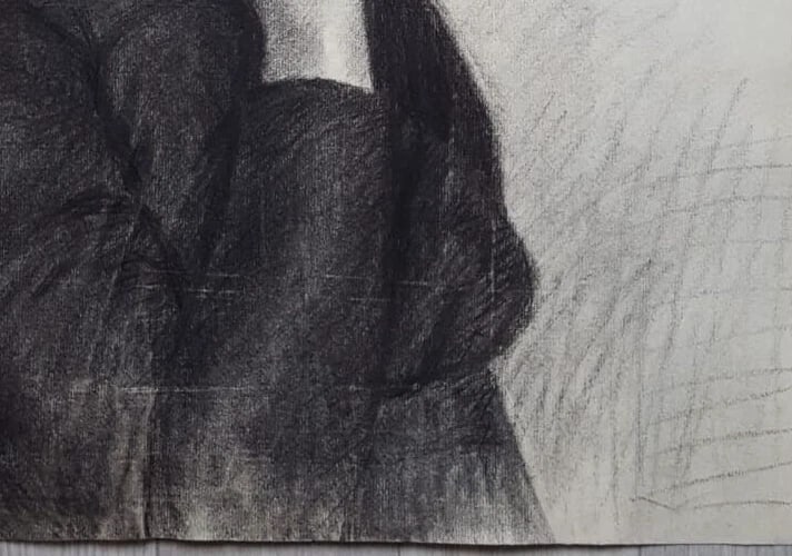 Woman Portrait with Hat - Drawing Antique Charcoal - 7