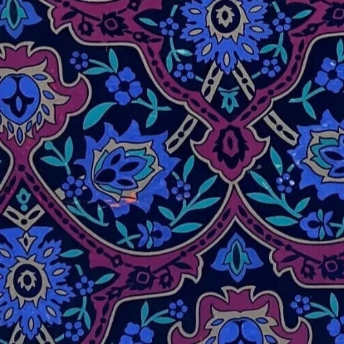 Antique Drawing Original Textile Drawing Purple Blue Flowers Fabric Floral - 7