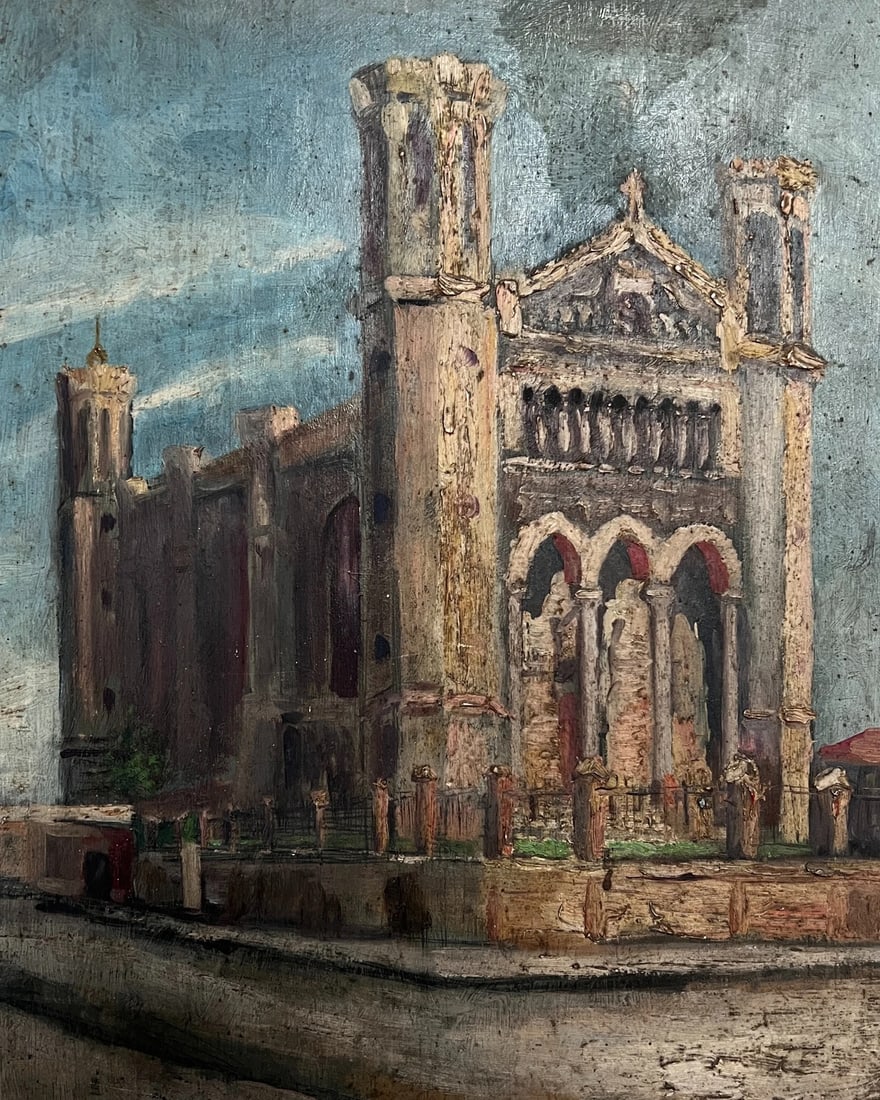 Antique Original Cityview Architecture Painting Cathedral Landscape: Title: Antique Original Cityview Architecture Painting Cathedral Landscape Description: Oil painting 40.5 x 33 cm / 15.99 x 12.99 inches unsigned stains Reserve: $200.00 Shipping:Domestic: