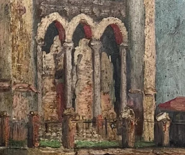 Antique Original Cityview Architecture Painting Cathedral Landscape - 4