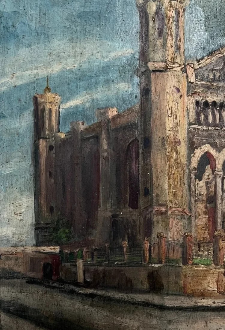 Antique Original Cityview Architecture Painting Cathedral Landscape - 5