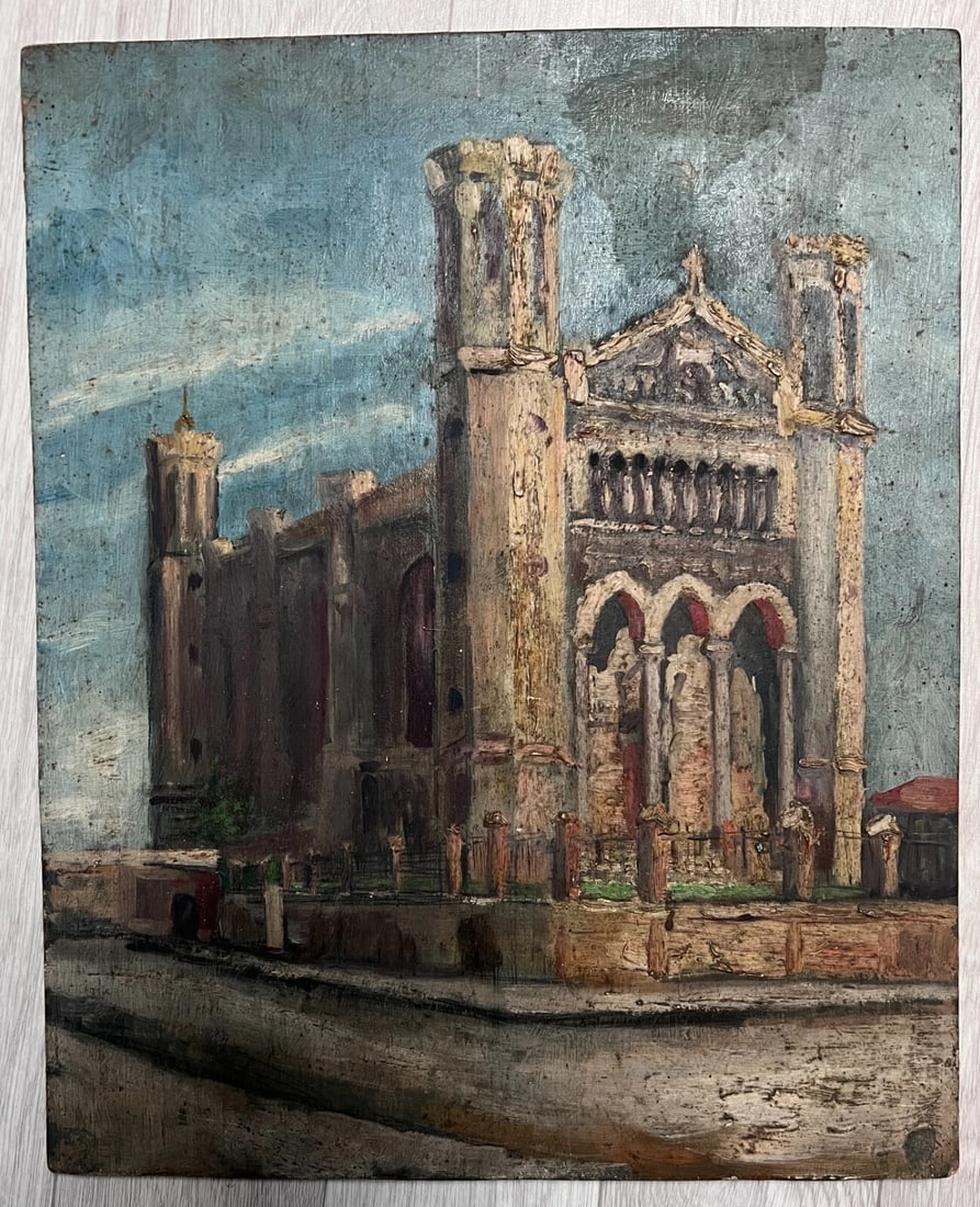 Antique Original Cityview Architecture Painting Cathedral Landscape - 6