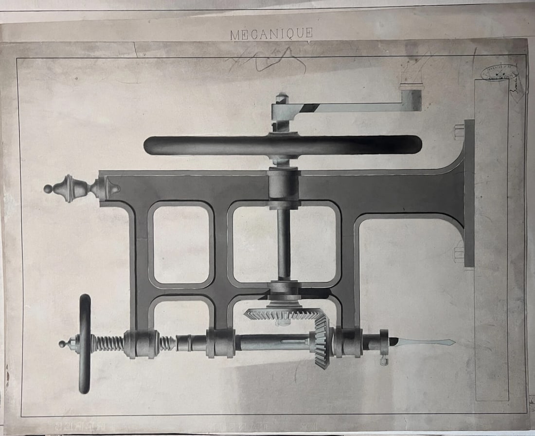 Antique Architecture Drawing Building, Engineering Machine c. 1850 - 4