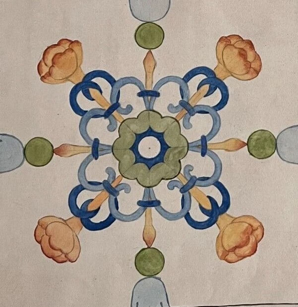 Antique Drawing Original Drawing Flowers, Floral, Architecture, Design, Colors - 3