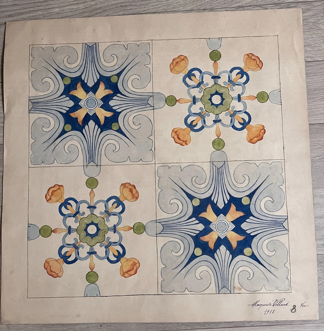 Antique Drawing Original Drawing Flowers, Floral, Architecture, Design, Colors - 6