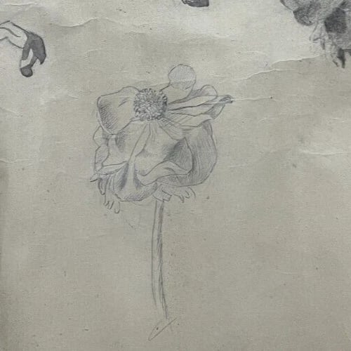 Antique Architecture Original Drawing Flowers, Floral, Artichoke - 6